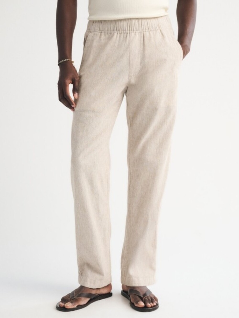 Abercrombie & Fitch Linen Blend Loose Pull On Pants Men's XXL Khaki Light Beige